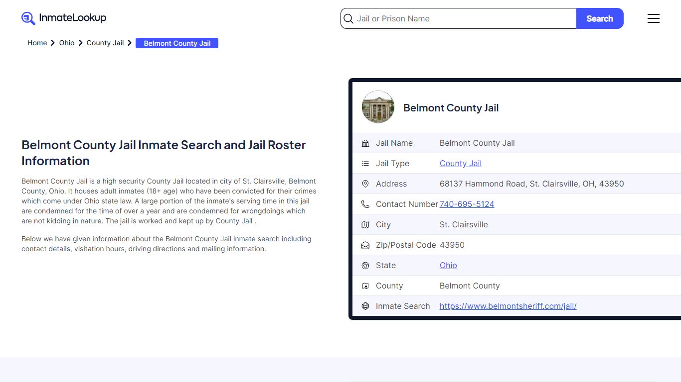 Belmont County Jail Inmate Search and Jail Roster Information